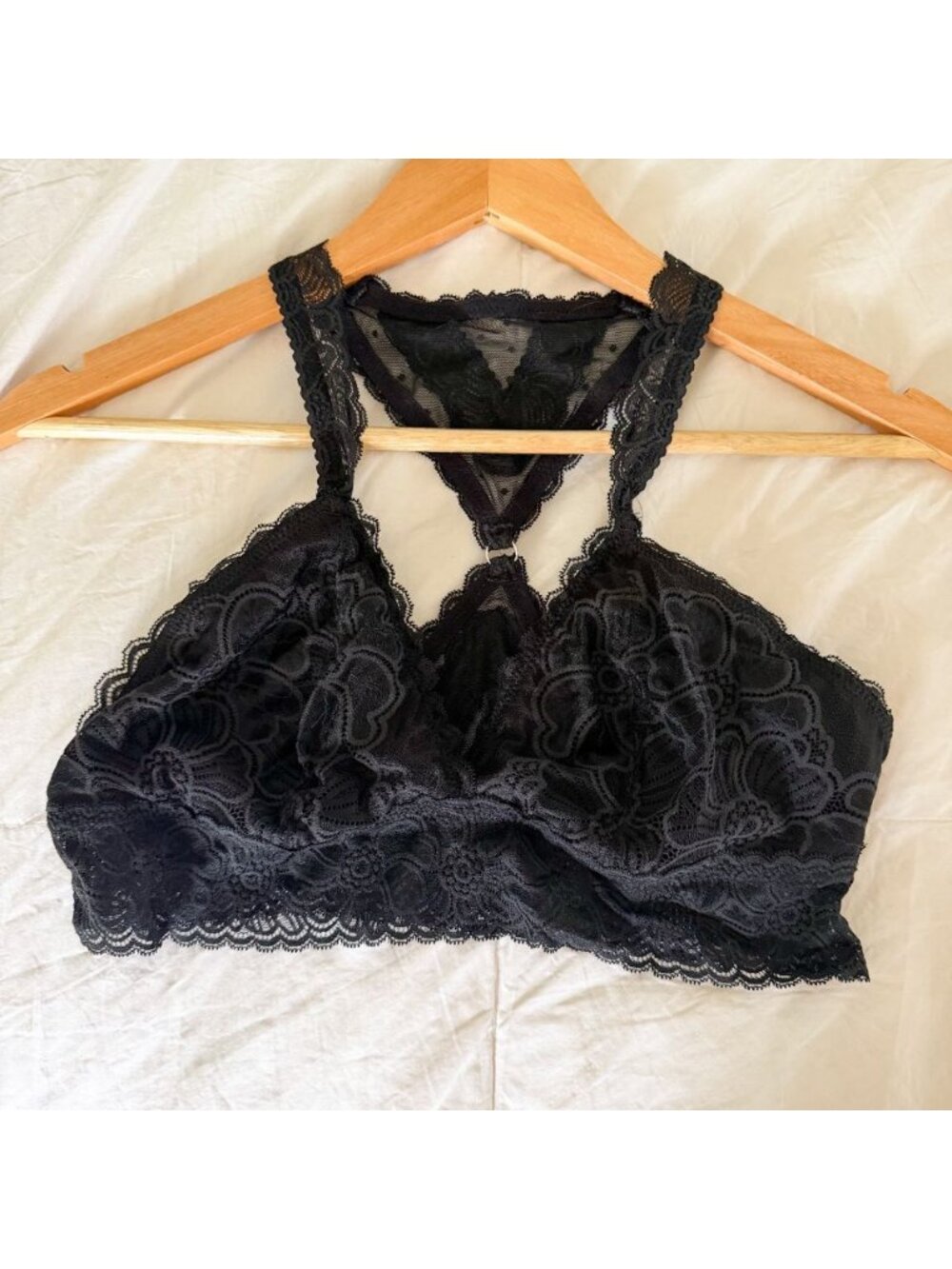 Aerie Black Lace Racerback Bralette Floral Mesh Keyhole Size Large